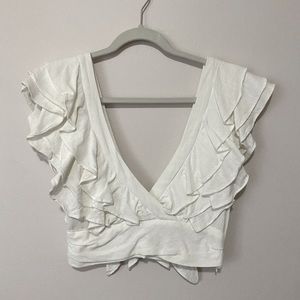 Deep V-Neck Ruffled Top